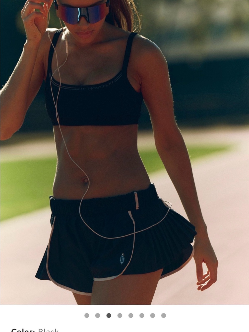 FP Movement by Free People Easy Tiger Black Pleated Short with Bone/Khaki Trim - Picture 4 of 16